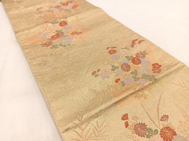 平和屋着物◎西陣　六通柄袋帯　唐織　地紙秋草文　金糸　正絹　逸品　BAAW2113yc