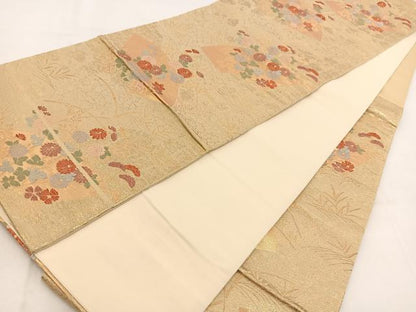 平和屋着物◎西陣　六通柄袋帯　唐織　地紙秋草文　金糸　正絹　逸品　BAAW2113yc