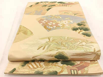 平和屋着物◎六通柄袋帯　唐織　地紙風景文　金糸　正絹　逸品　BAAW2114yc