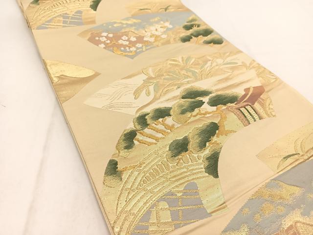 平和屋着物◎六通柄袋帯　唐織　地紙風景文　金糸　正絹　逸品　BAAW2114yc
