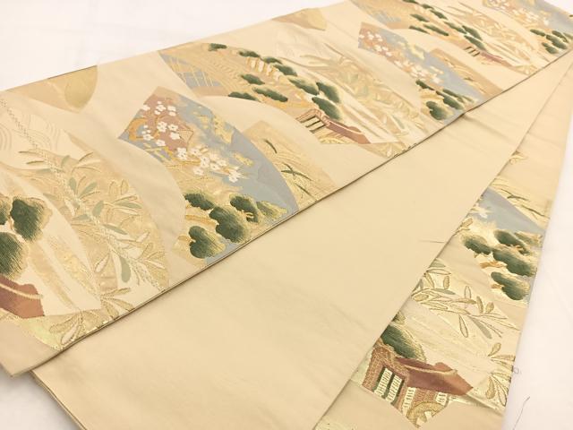 平和屋着物◎六通柄袋帯　唐織　地紙風景文　金糸　正絹　逸品　BAAW2114yc