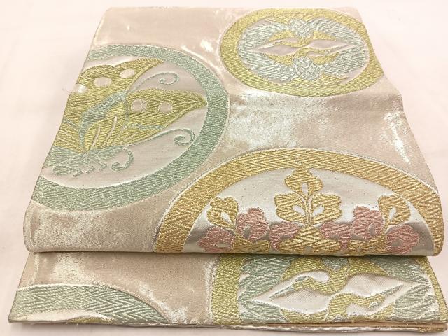 平和屋着物◎六通柄　京袋帯　双鶴舞蝶桐文　金銀糸　正絹　逸品　BAAW2117yc