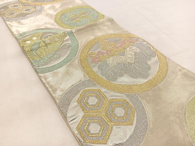 平和屋着物◎六通柄　京袋帯　双鶴舞蝶桐文　金銀糸　正絹　逸品　BAAW2117yc