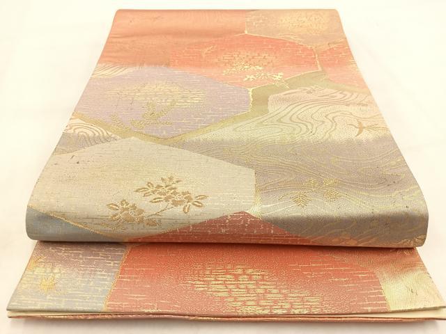 平和屋着物◎西陣 六通柄袋帯 鳳凰流水切嵌花文 金糸 正絹 逸品 BAAW2118yc
