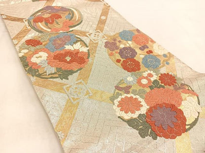 平和屋着物◎佐賀錦　六通柄袋帯　唐織　蜀江花丸文　正絹　逸品　BAAW2121yc