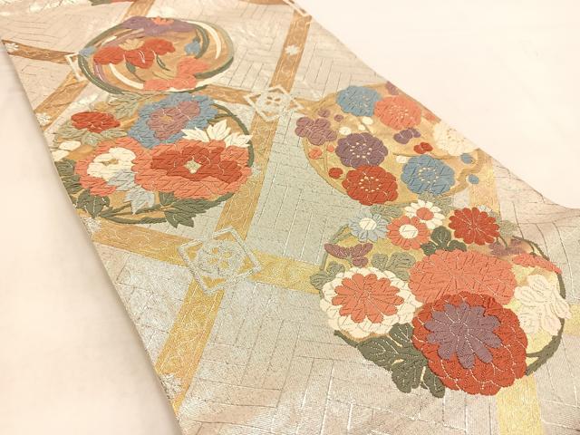 平和屋着物◎佐賀錦　六通柄袋帯　唐織　蜀江花丸文　正絹　逸品　BAAW2121yc