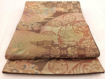 平和屋着物◎六通柄袋帯　鳳凰更紗花文　金糸　引箔　正絹　逸品　BAAW2124yc