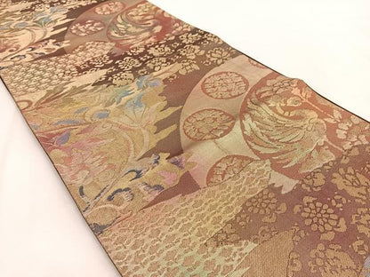 平和屋着物◎六通柄袋帯　鳳凰更紗花文　金糸　引箔　正絹　逸品　BAAW2124yc