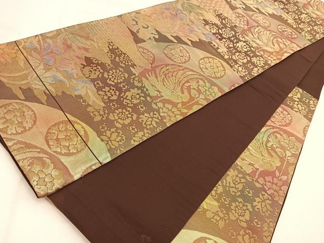 平和屋着物◎六通柄袋帯　鳳凰更紗花文　金糸　引箔　正絹　逸品　BAAW2124yc