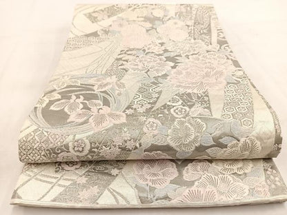 平和屋着物◎六通柄袋帯　唐織　飾熨斗花丸文様　プラチナ箔　正絹　逸品　BAAW2125yc