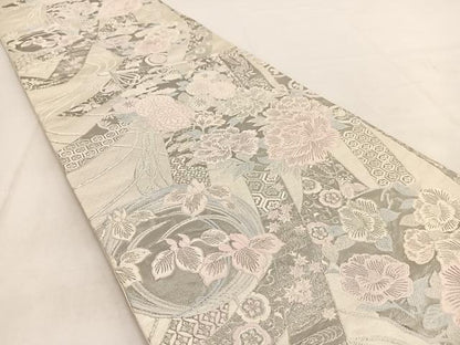 平和屋着物◎六通柄袋帯　唐織　飾熨斗花丸文様　プラチナ箔　正絹　逸品　BAAW2125yc