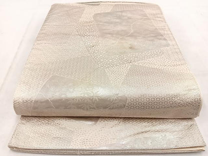 平和屋着物◎六通柄袋帯　光琳錦　色紙重ね草花文　銀糸　引箔　正絹　逸品　BAAW2132yc