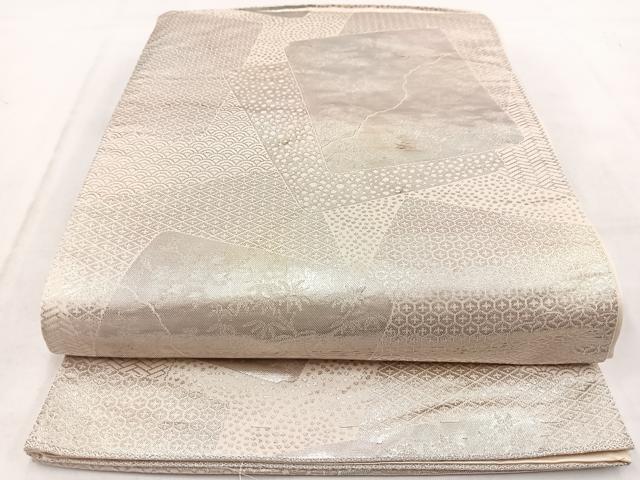平和屋着物◎六通柄袋帯　光琳錦　色紙重ね草花文　銀糸　引箔　正絹　逸品　BAAW2132yc