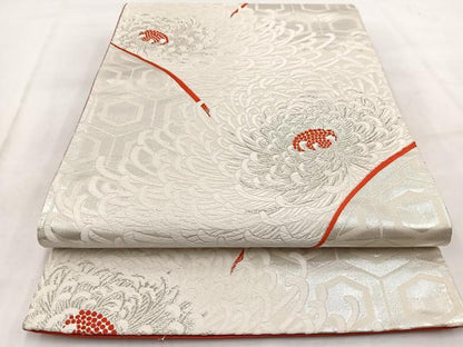 平和屋着物◎六通柄袋帯　唐織　三楽菊園文　九百錦　銀糸　正絹　逸品　BAAW2135yc
