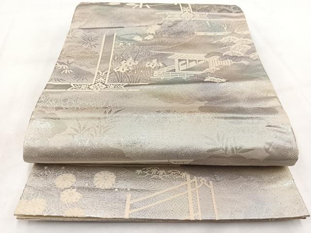 平和屋着物◎六通柄袋帯　京洛百景　修学院離宮　銀糸　引箔　正絹　逸品　BAAW2137yc