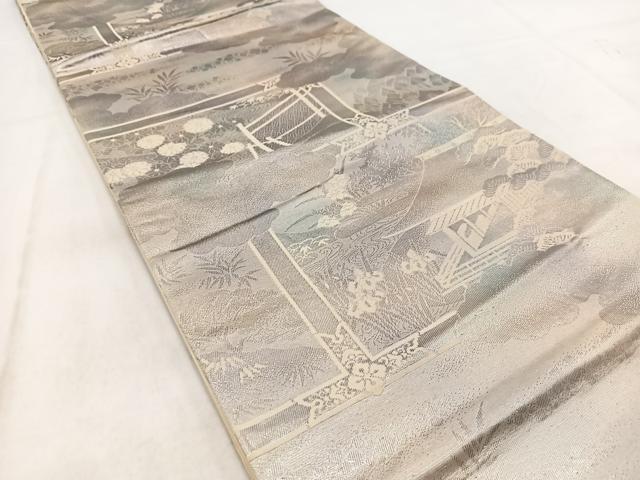 平和屋着物◎六通柄袋帯　京洛百景　修学院離宮　銀糸　引箔　正絹　逸品　BAAW2137yc