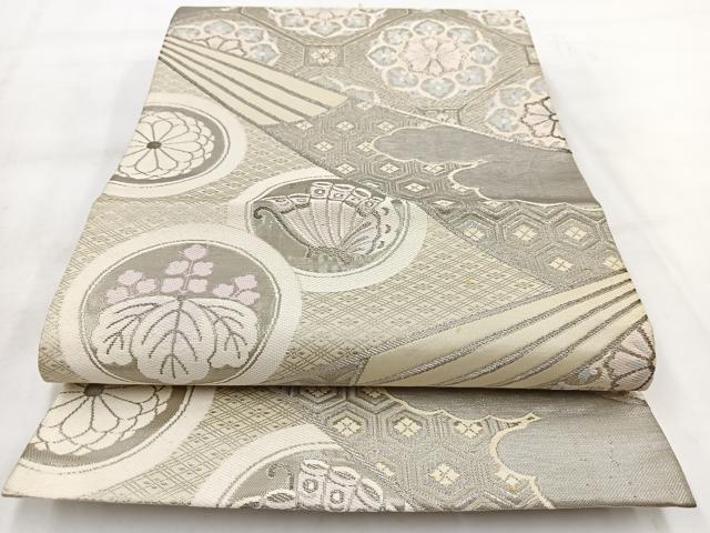 平和屋着物◎六通柄袋帯　唐織　プラチナ箔　扇花蝶文　正絹　逸品　BAAW2150yc
