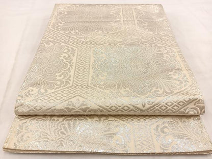 平和屋着物◎全通柄袋帯　亀甲花唐草文　銀糸　正絹　逸品　BAAW2159yc