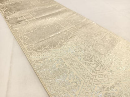 平和屋着物◎全通柄袋帯　亀甲花唐草文　銀糸　正絹　逸品　BAAW2159yc