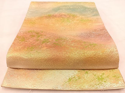 平和屋着物◎六通柄袋帯　重ね山文　金銀糸　正絹　逸品　BAAW2162yc
