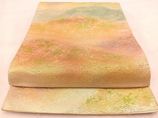 平和屋着物◎六通柄袋帯　重ね山文　金銀糸　正絹　逸品　BAAW2162yc