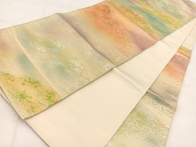 平和屋着物◎六通柄袋帯　重ね山文　金銀糸　正絹　逸品　BAAW2162yc