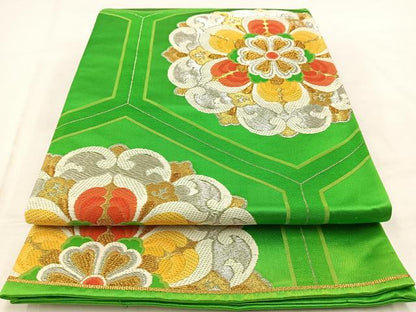 平和屋着物◎六通柄袋帯　唐織　亀甲正倉院花文　金銀糸　正絹　逸品　BAAW2163yc