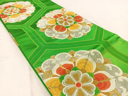 平和屋着物◎六通柄袋帯　唐織　亀甲正倉院花文　金銀糸　正絹　逸品　BAAW2163yc
