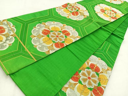 平和屋着物◎六通柄袋帯　唐織　亀甲正倉院花文　金銀糸　正絹　逸品　BAAW2163yc
