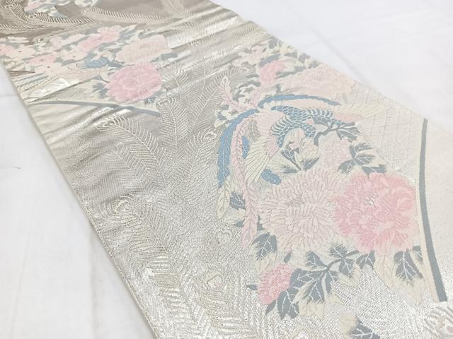 平和屋着物◎六通柄袋帯　唐織　鳳凰牡丹文　銀糸　正絹　逸品　BAAW2167yc