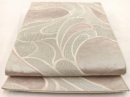 平和屋着物◎六通柄袋帯　唐織　抽象文　銀糸　正絹　逸品　BAAW2168yc