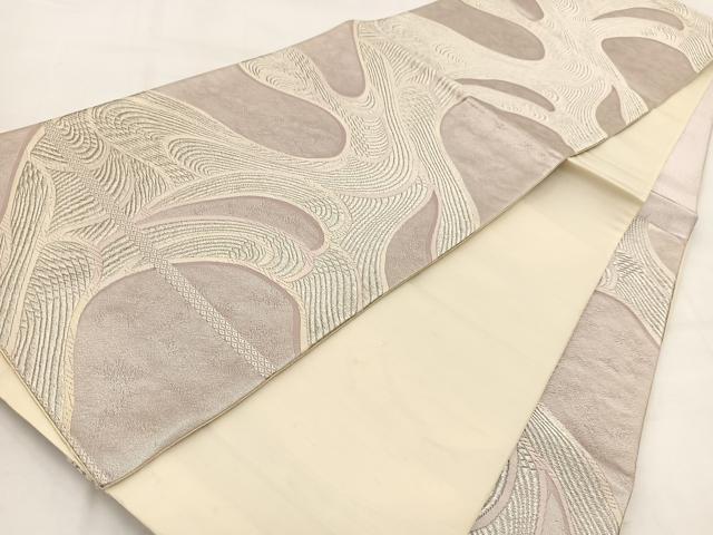 平和屋着物◎六通柄袋帯　唐織　抽象文　銀糸　正絹　逸品　BAAW2168yc