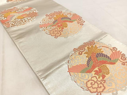 平和屋着物◎六通柄袋帯　唐織　鳳凰唐織丸文　金銀糸　正絹　逸品　BAAW2170yc