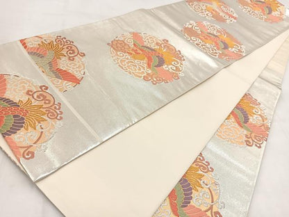 平和屋着物◎六通柄袋帯　唐織　鳳凰唐織丸文　金銀糸　正絹　逸品　BAAW2170yc