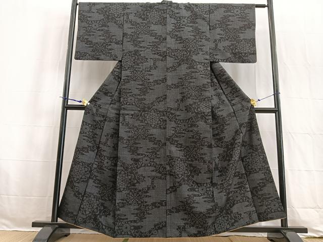 平和屋着物●結城紬 100亀甲 エ霞花文 正絹 逸品 BAAW2172yc