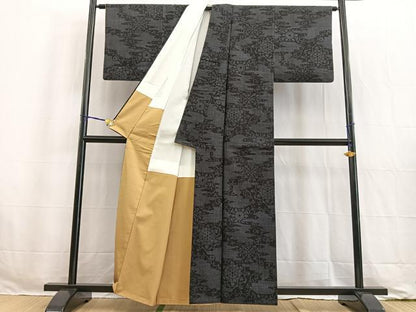 平和屋着物●結城紬 100亀甲 エ霞花文 正絹 逸品 BAAW2172yc