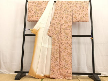 平和屋着物●上質な小紋 型染め 更紗花文 鬼しぼ縮緬 正絹 逸品 BAAW2175yc