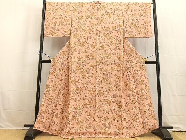 平和屋着物●上質な小紋 型染め 更紗花文 鬼しぼ縮緬 正絹 逸品 BAAW2175yc