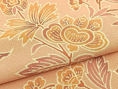 平和屋着物●上質な小紋 型染め 更紗花文 鬼しぼ縮緬 正絹 逸品 BAAW2175yc