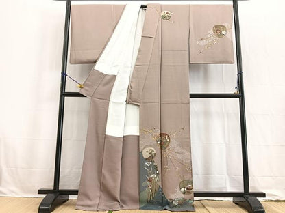平和屋着物●訪問着 駒刺繍 絞り 休み鶴風景文 松竹梅 金彩 正絹 逸品 BAAW2178yc
