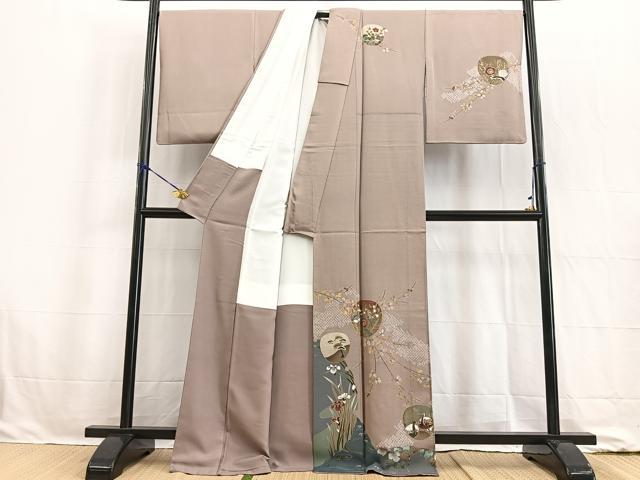 平和屋着物●訪問着 駒刺繍 絞り 休み鶴風景文 松竹梅 金彩 正絹 逸品 BAAW2178yc