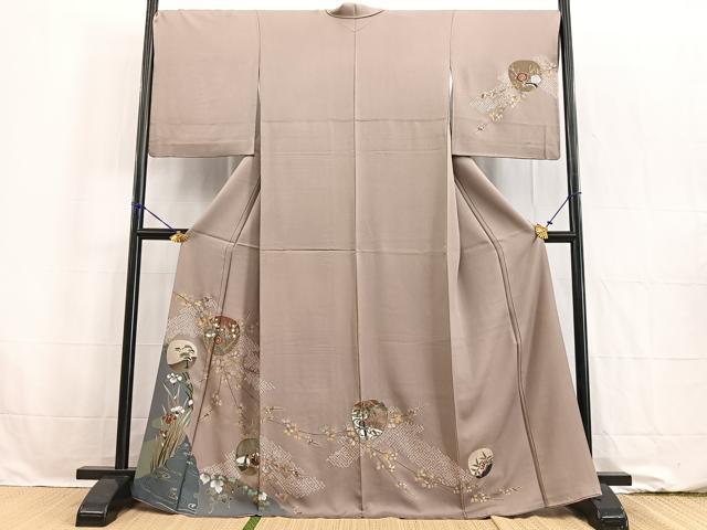 平和屋着物●訪問着 駒刺繍 絞り 休み鶴風景文 松竹梅 金彩 正絹 逸品 BAAW2178yc