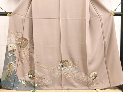 平和屋着物●訪問着 駒刺繍 絞り 休み鶴風景文 松竹梅 金彩 正絹 逸品 BAAW2178yc