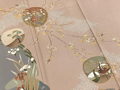 平和屋着物●訪問着 駒刺繍 絞り 休み鶴風景文 松竹梅 金彩 正絹 逸品 BAAW2178yc