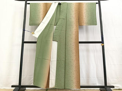 平和屋着物▽上質な小紋 単衣 型染め こぼれ松笹の葉文 暈し染め 正絹 逸品 未使用 BAAW2193yc