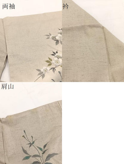 平和屋着物▽訪問着 単衣 紬地 枝桜文 金彩 正絹 逸品 BAAW2194yc