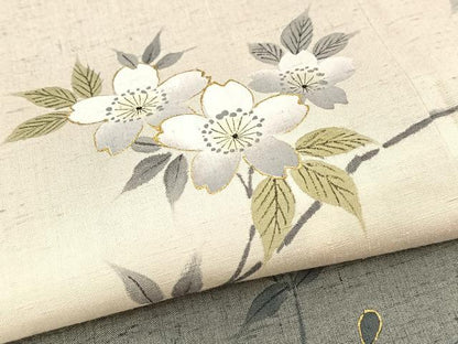 平和屋着物▽訪問着 単衣 紬地 枝桜文 金彩 正絹 逸品 BAAW2194yc