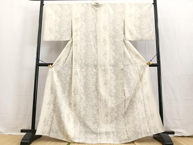 平和屋着物▽本塩沢 単衣 110亀甲 草花文 正絹 逸品 BAAW2195yc