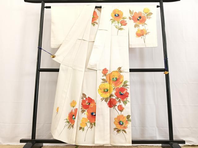 平和屋着物▽訪問着 単衣 手描き 草花文 正絹 逸品 BAAW2196yc