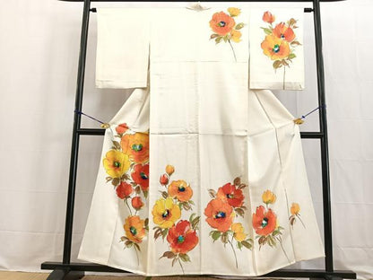 平和屋着物▽訪問着 単衣 手描き 草花文 正絹 逸品 BAAW2196yc